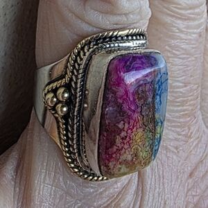 Crazy Lace Gemstone Ring in 925 Sterling Silver w/ Gold Vermeil Accents (7)